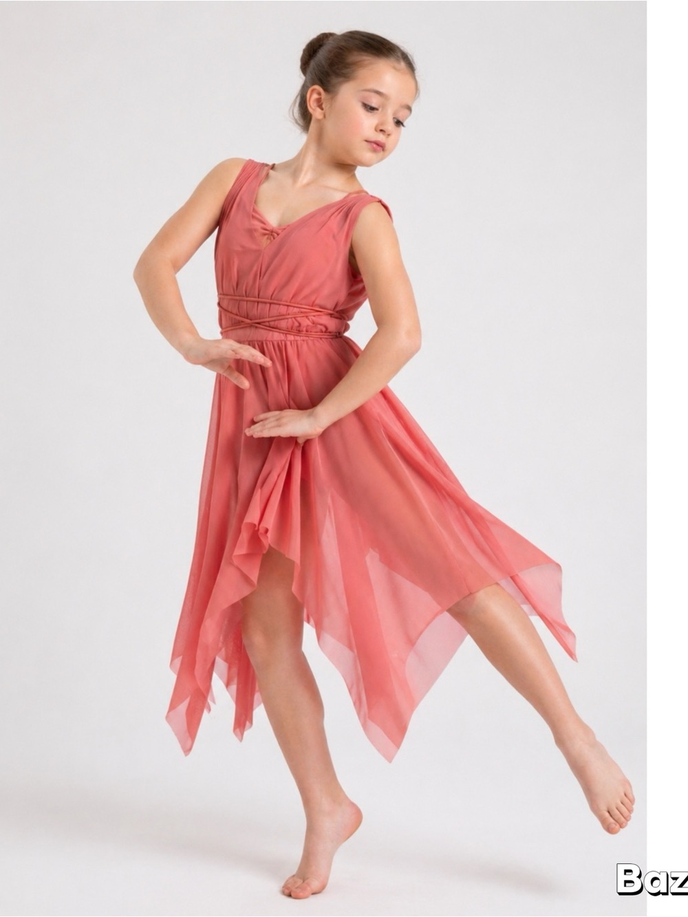 Sz 7/8 peach flowy Grecian Style Ballet Dance Costume MC Balera
